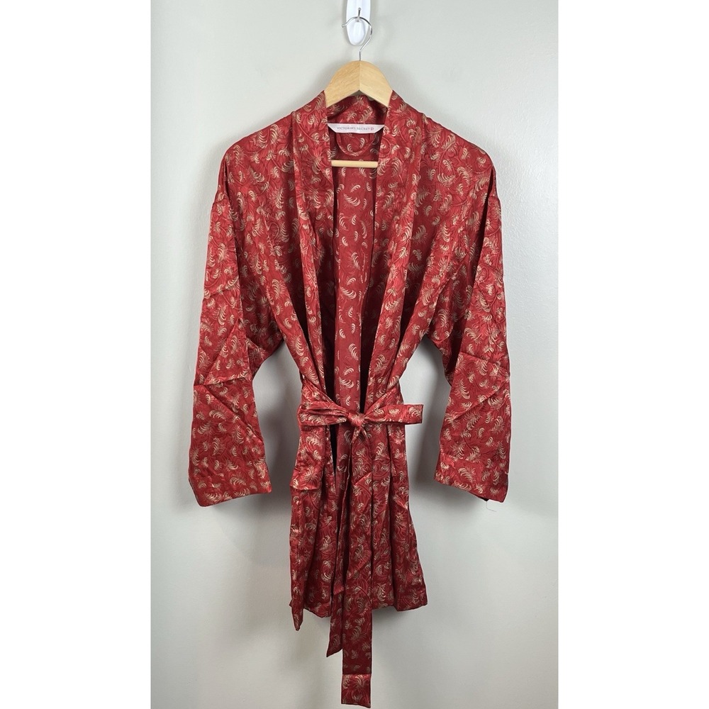 Victoria's Secret  Vtg 90's Satin Robe Tie Waist Red Kimono One Size‎ Womens